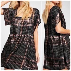 Free People NWOT Barcelona Pintuck Metallic Plaid Tunic Mini Dress S
